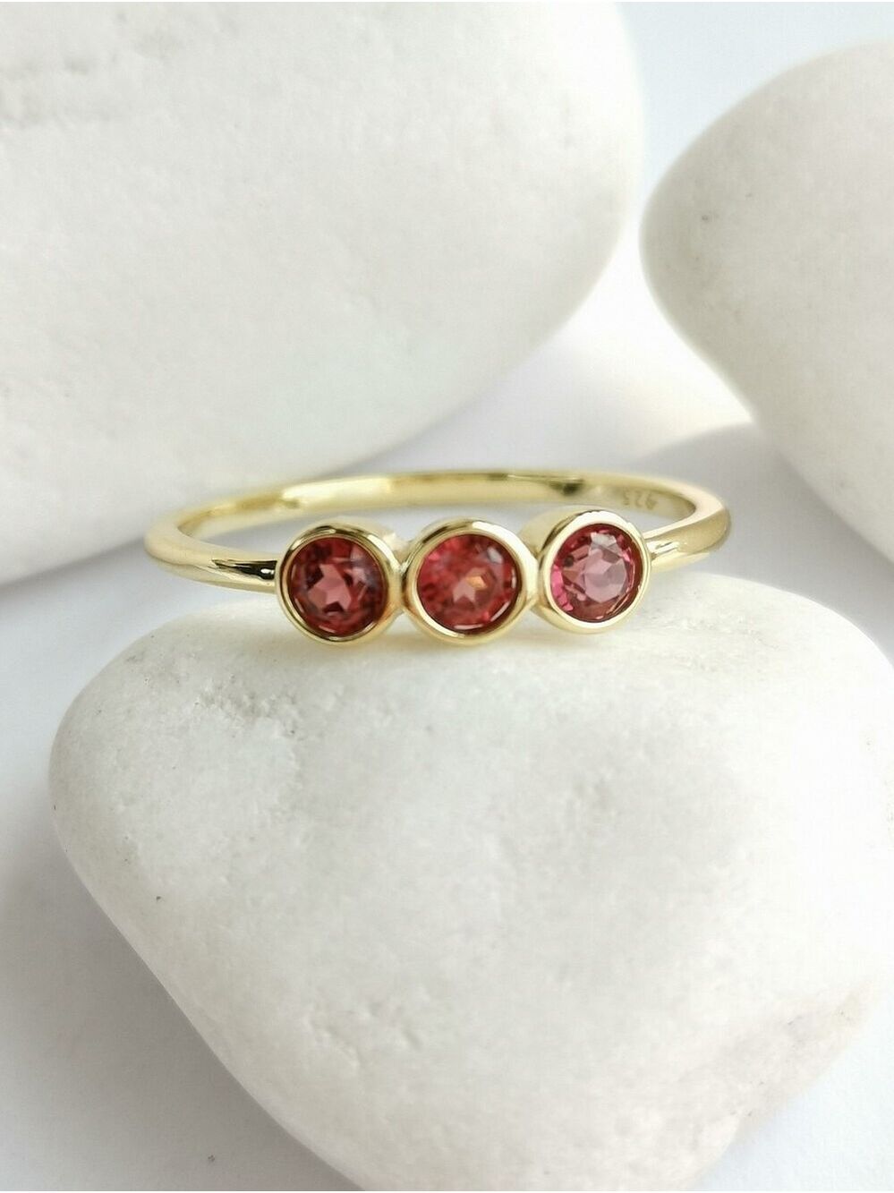 Pink tourmaline Ring 14k Gold on Sterling Silver Size 7 🆕